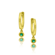 Gold Huggie with Emerald Drop - Designer Earrings - The Ear Stylist