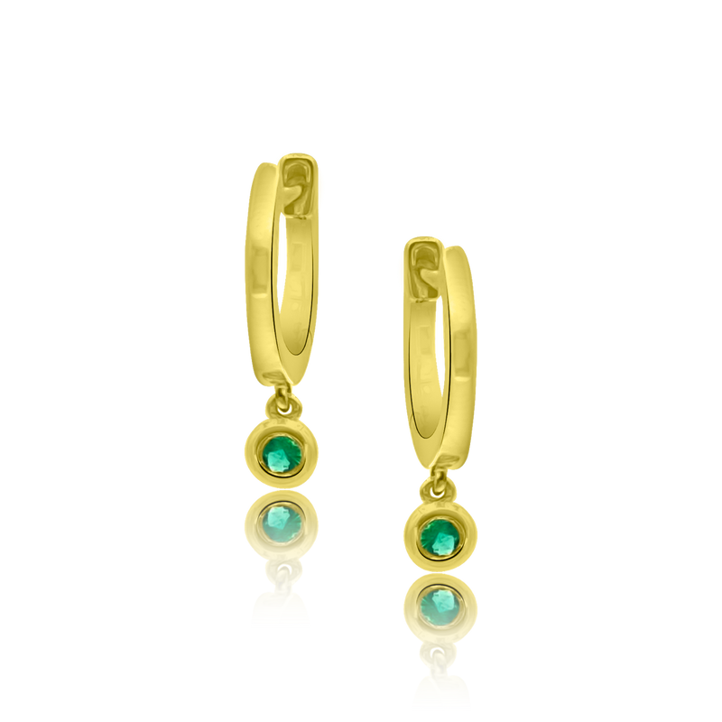 Gold Huggie with Emerald Drop - Designer Earrings - The Ear Stylist