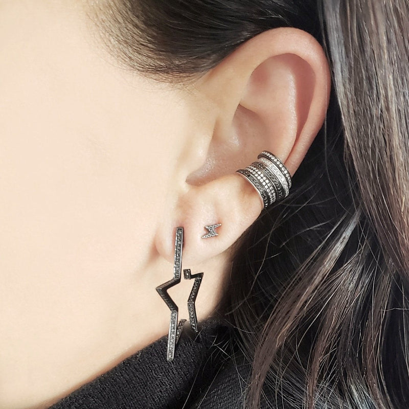 14K Gold and Black Diamond Superstar  Hoop Earrings - The Ear Stylist by Jo Nayor