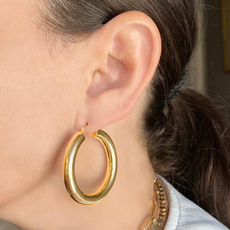 14K Gold Medium Broad Hoops - Designer Earrings - The Ear Stylist