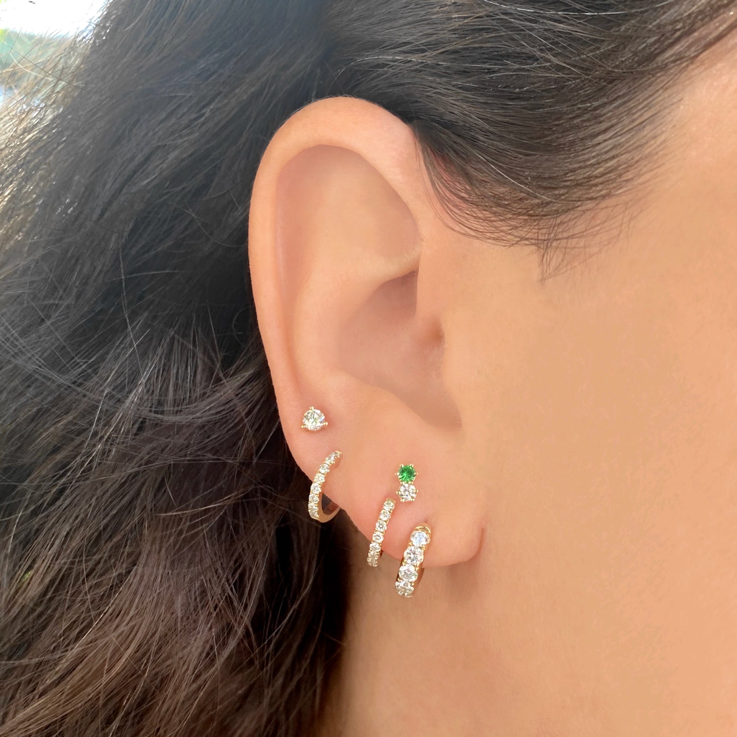 Diamond & Tsavorite Duo Studs - Earrings - The Ear Stylist by Jo Nayor