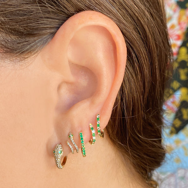 Emerald & Diamond Alternating Huggie Earrings - EarStylist by Jo Nayor