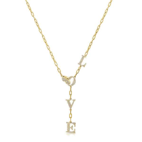 Large Diamond Love Lariat Necklace - Gold Necklaces - Jo Nayor Designs