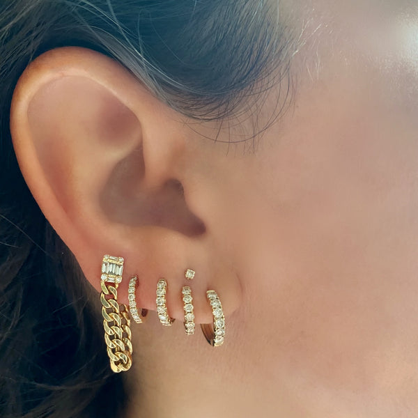 Baguette Stud with Curb Chain - Gold Earrings - EarStylist by Jo Nayor