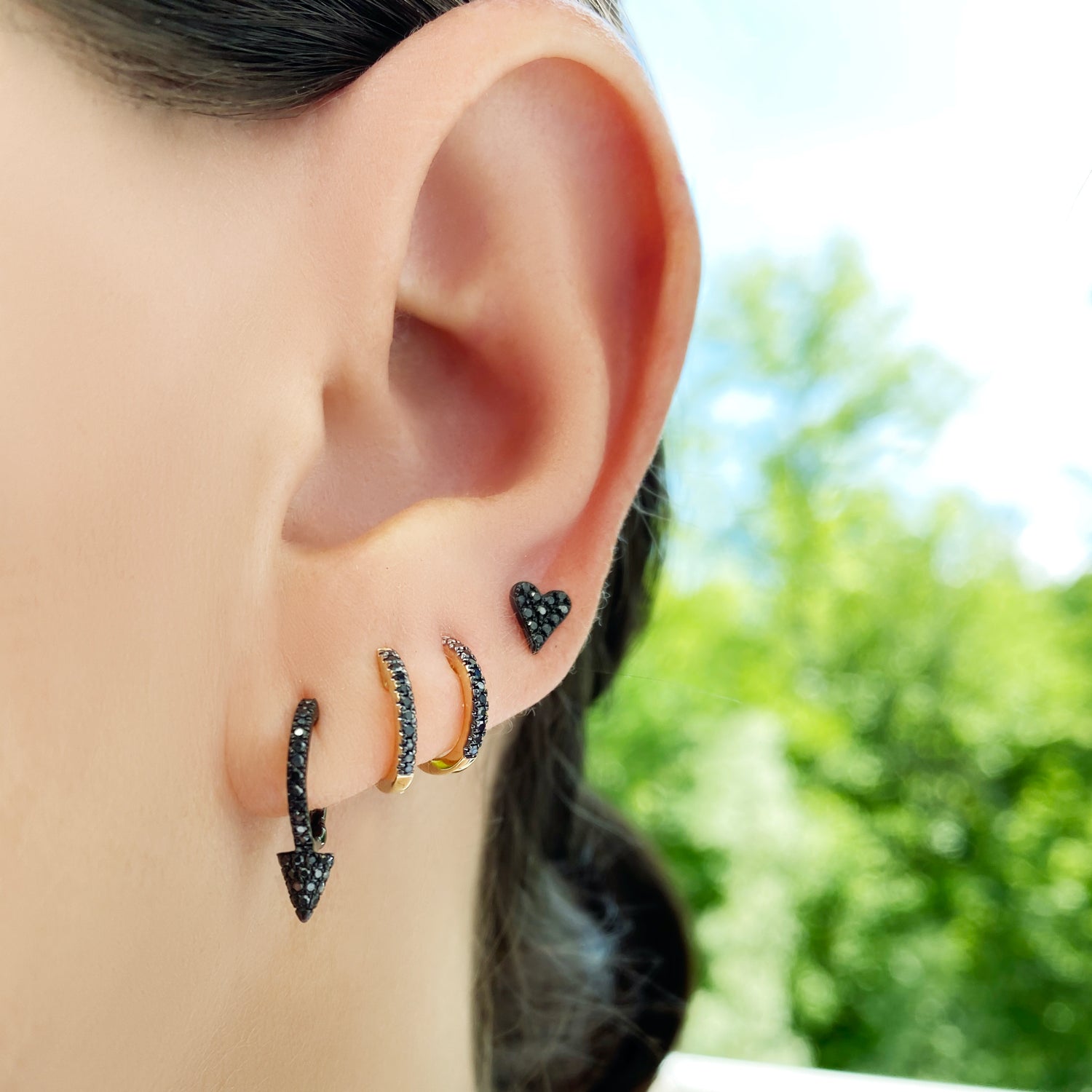 Black Diamond Spike Hoop Earrings