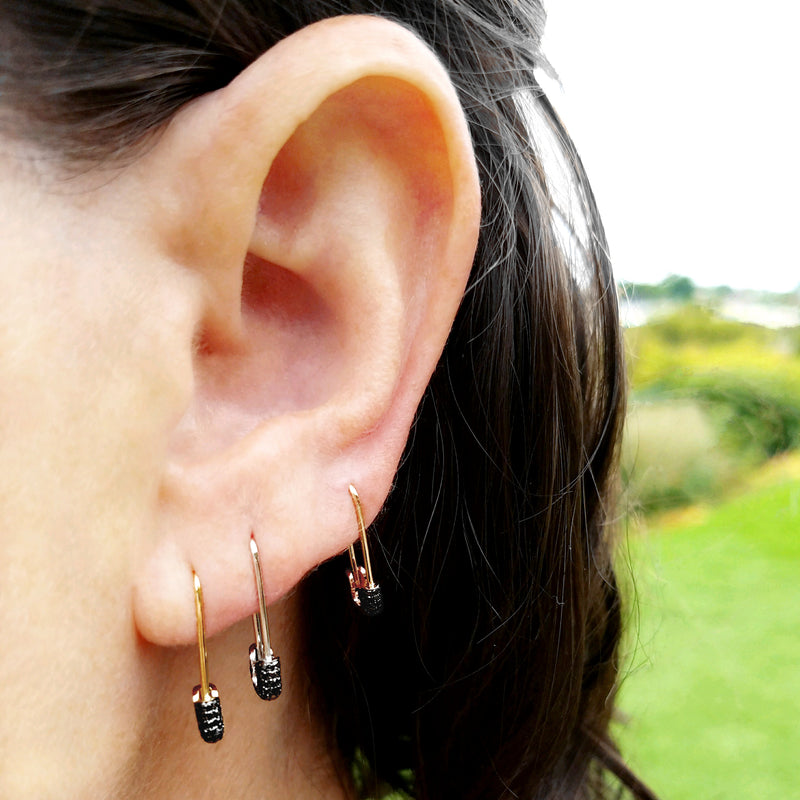 Black Diamond Safety Pin Earring - The Ear Stylist by Jo Nayor