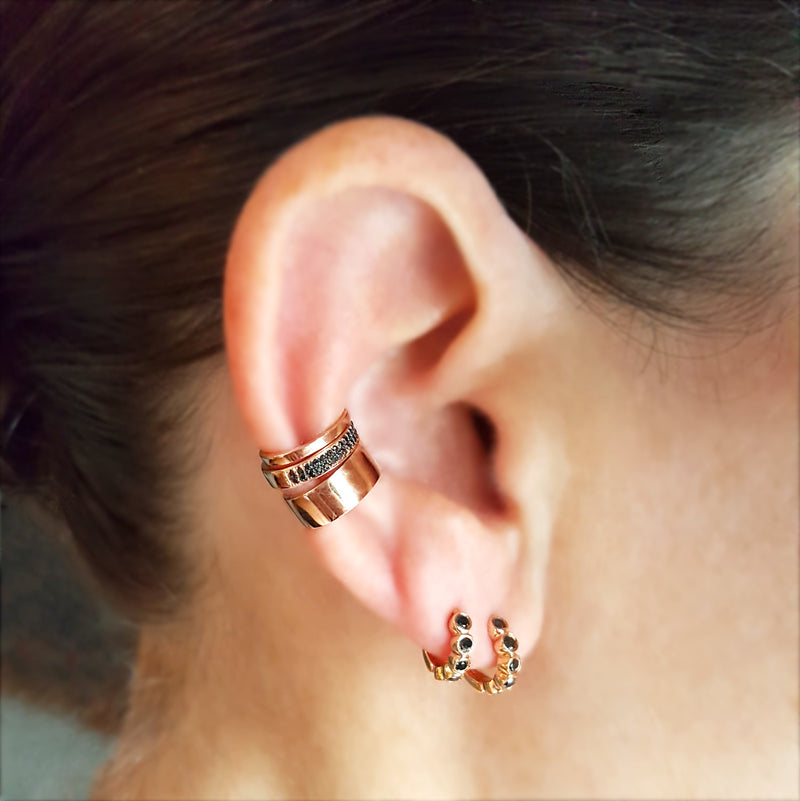 Five Bezel Black Diamond Mini Hoop Earrings - The Ear Stylist by Jo Nayor