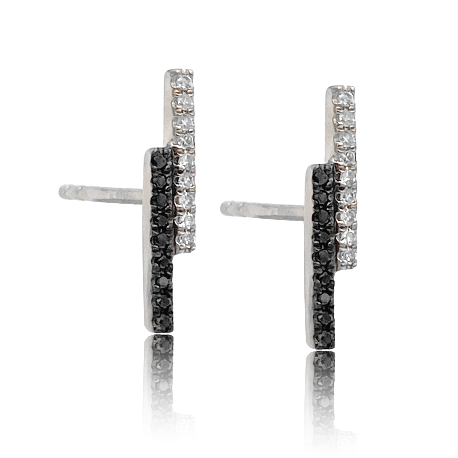 Black & White Diamond Twin Post Earring - The Ear Stylist by Jo Nayor