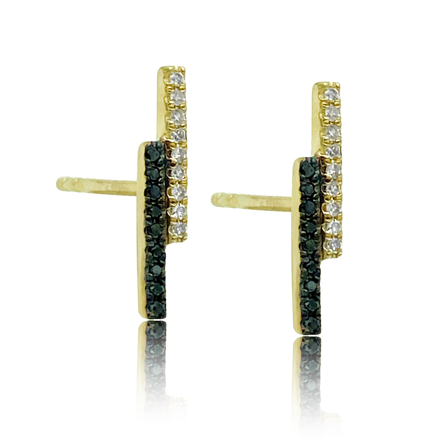 Black & White Diamond Twin Post Earring - The Ear Stylist by Jo Nayor