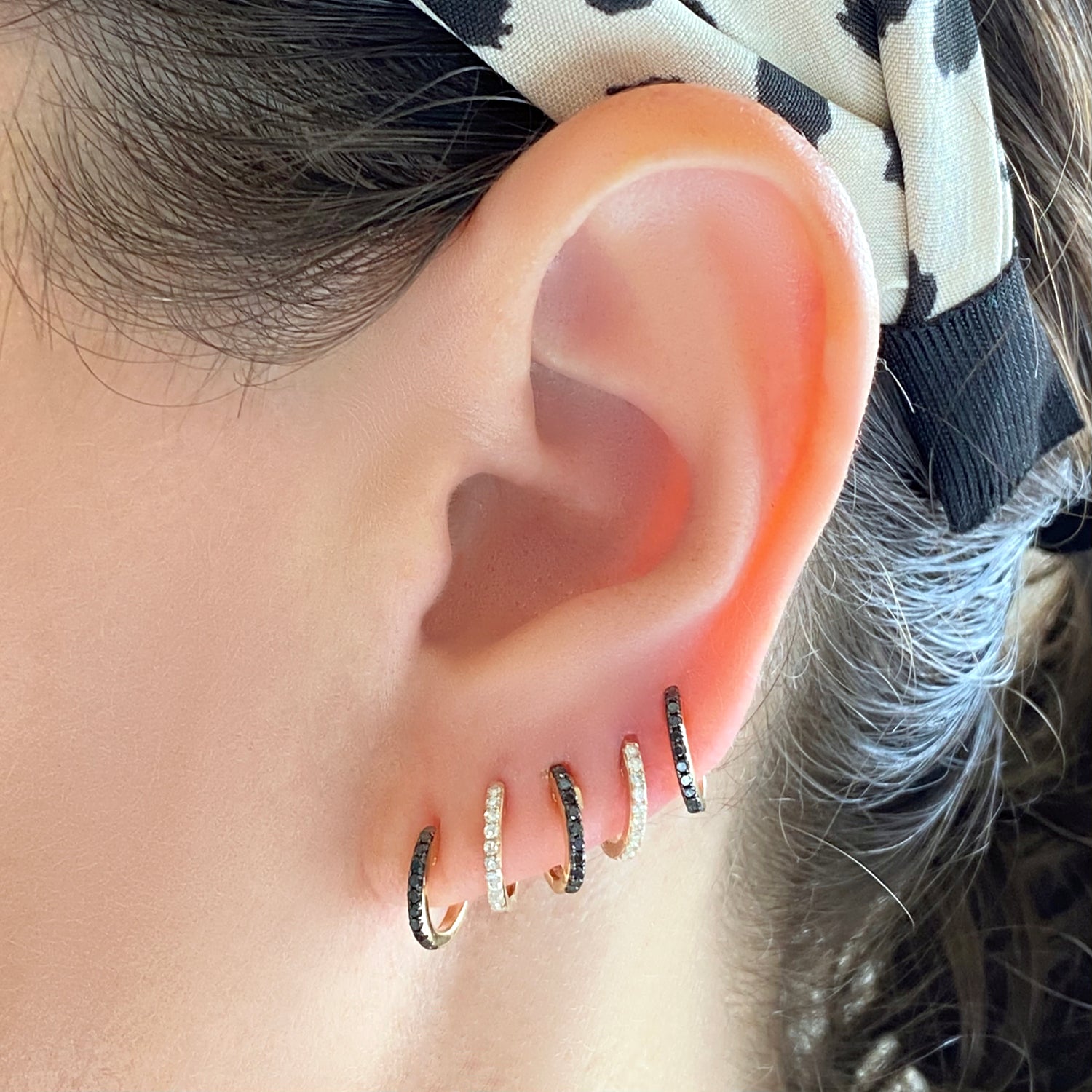Reversible White & Black Diamond Eternity Hoops Earrings - Ear Stylist