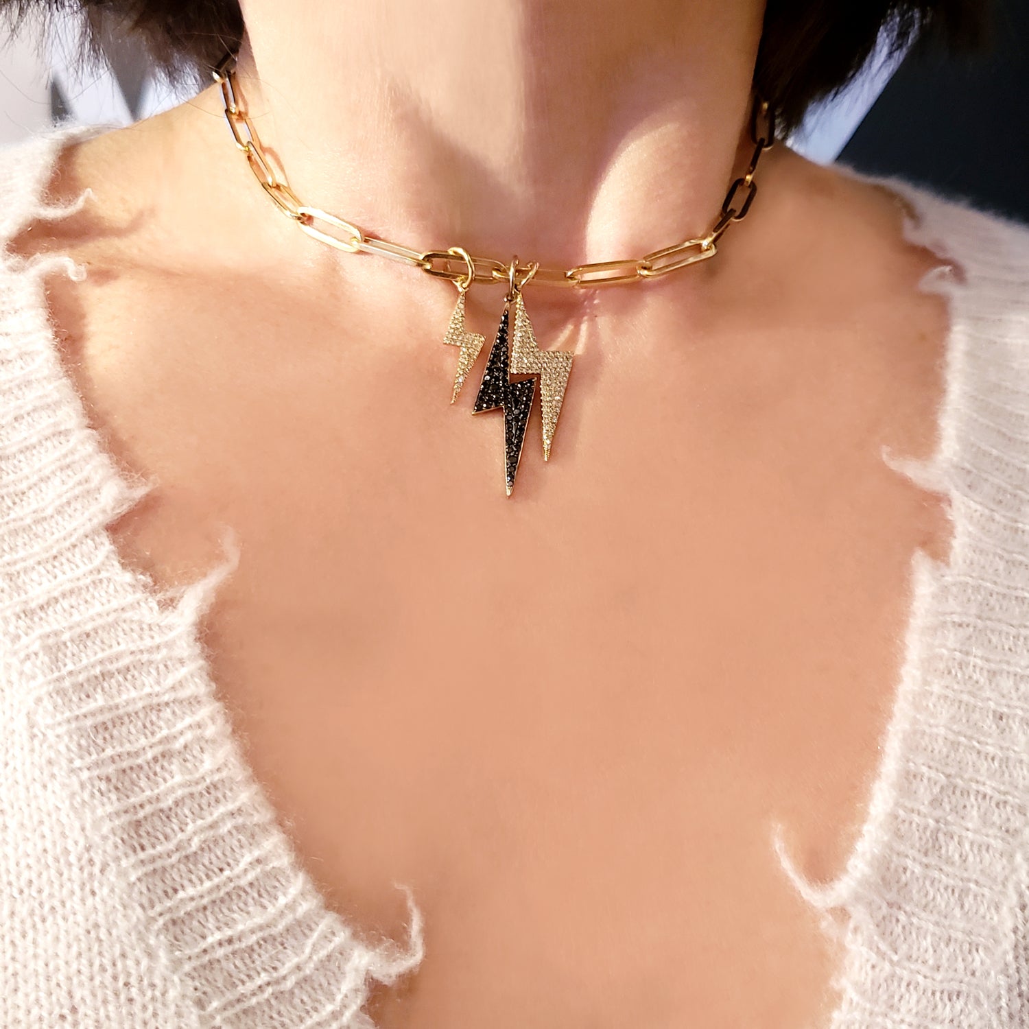 Small Diamond Lightning Bolt Charm - Designer Earrings - The EarStylist by Jo Nayor 