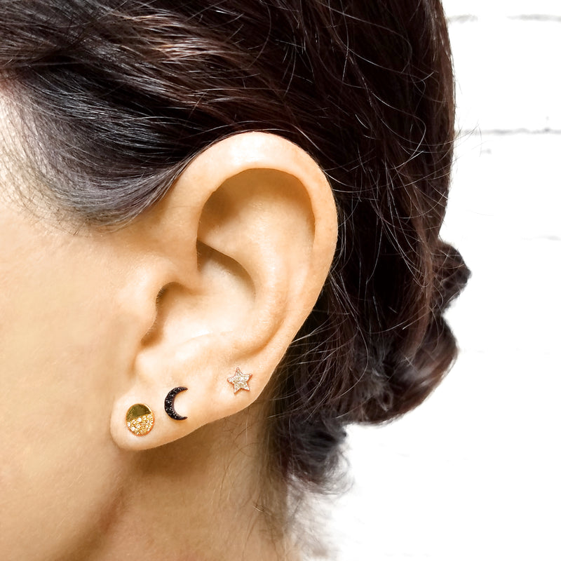 Black Diamond Mini Moon Earring - The Ear Stylist by Jo Nayor