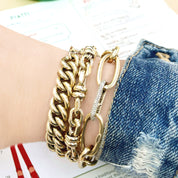 Jumbo Oval Link Bracelet w/Diamond Clasp - Gold Bracelets - Jo Nayor