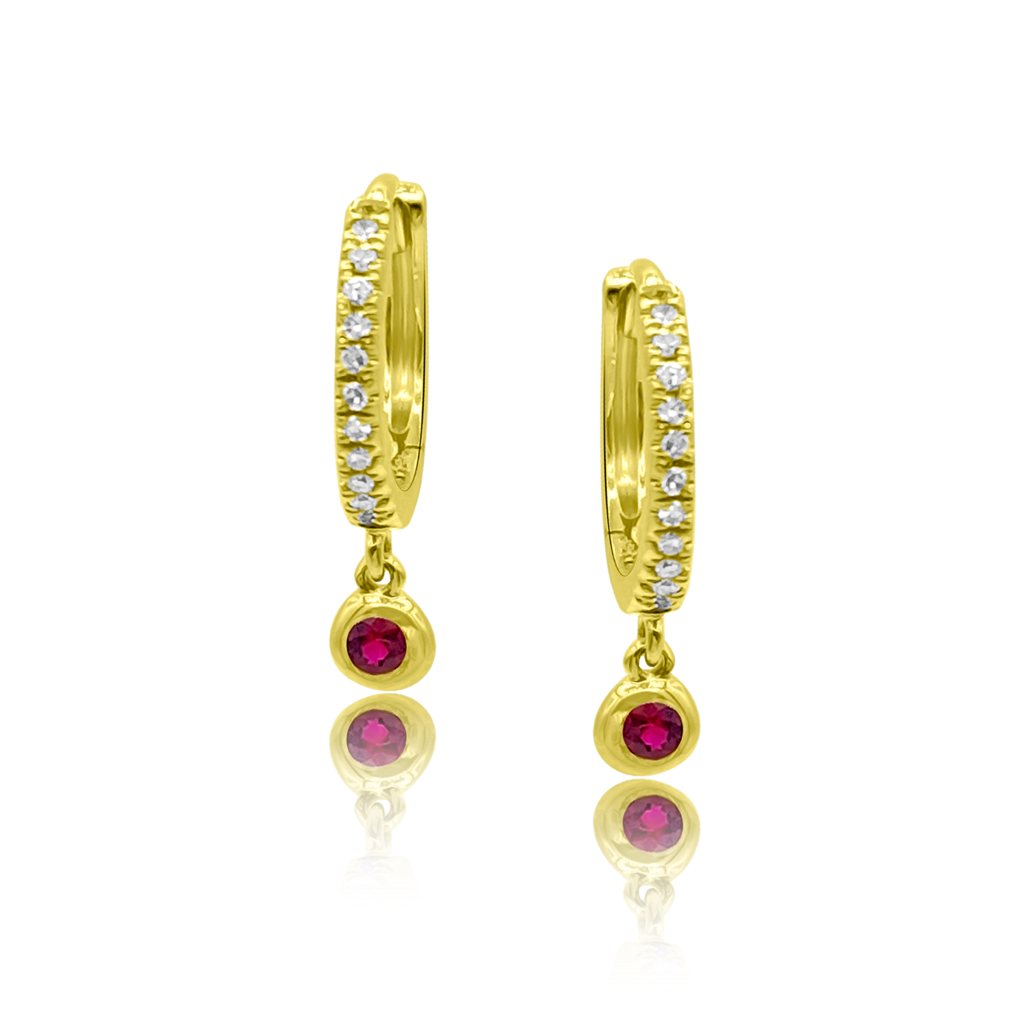 Diamond Huggie with Ruby Drop - Earrings - The Ear Stylist by Jo Nayor