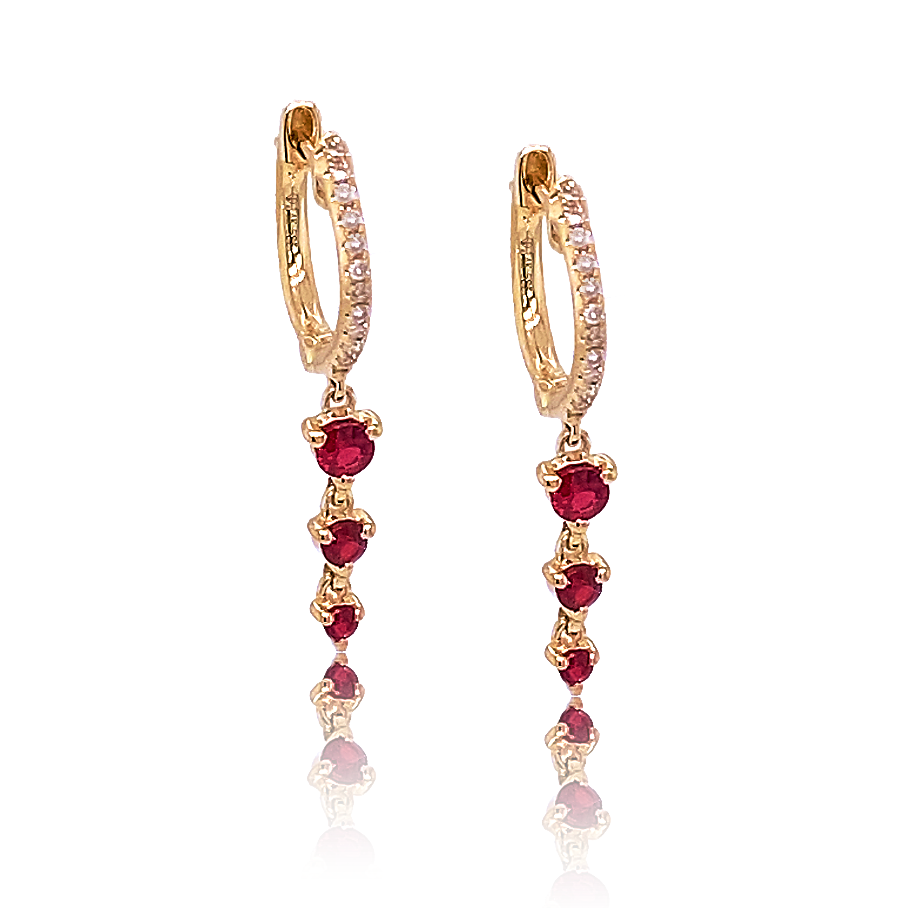Diamond & Ruby Drop Huggies - Earrings - Ear Stylist by Jo Nayor