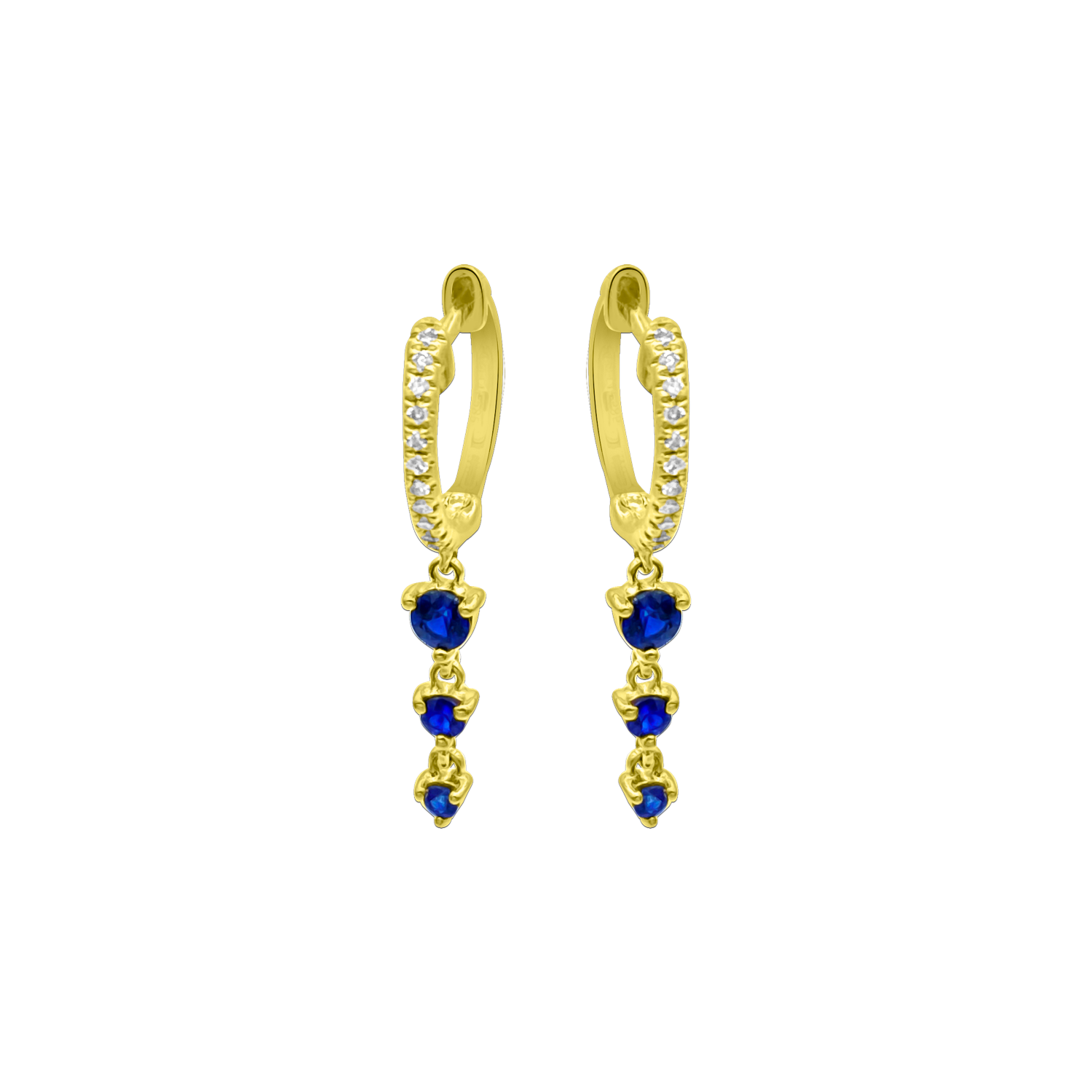 Diamond & Sapphire Drop Huggies - Earrings - Ear Stylist by Jo Nayor