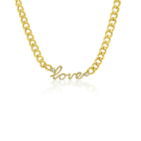 Diamond Love Curb Chain Necklace - Designer Earrings - The EarStylist by Jo Nayor 
