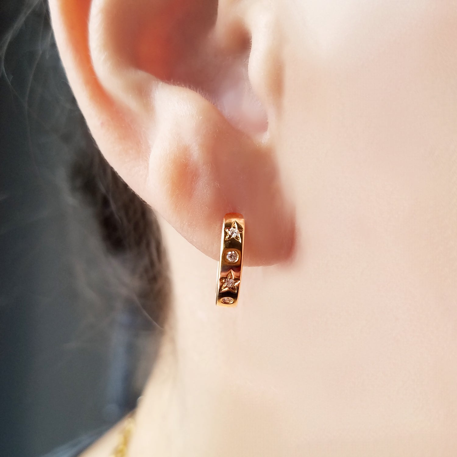 Gold and Diamond Star Mini Hoop Earrings - The Ear Stylist by Jo Nayor