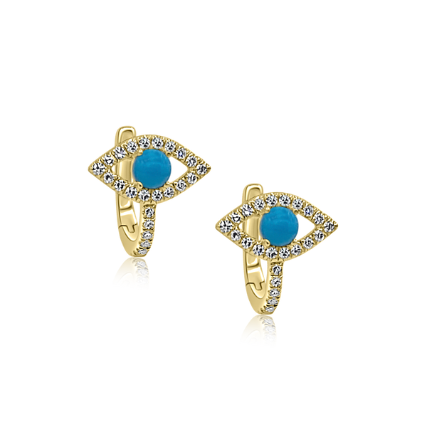 Diamond & Turquoise Evil Eye Huggies - Earrings - The EarStylist
