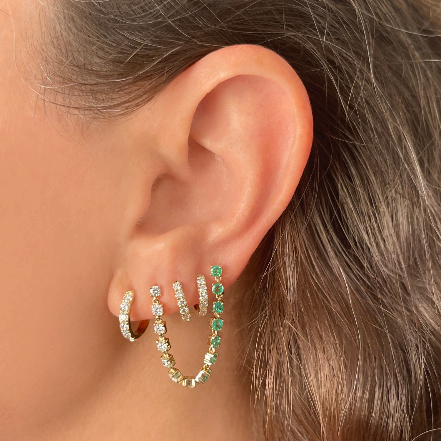 Diamond and Emerald Draped Studs