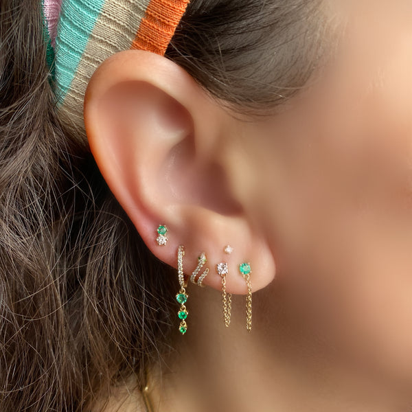 Diamond and Emerald Tethered Earrings - Earrings - The Ear Stylist