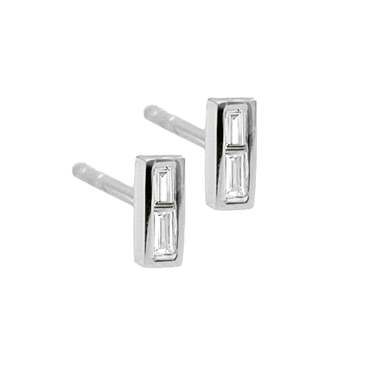 Double Baguette Bar Diamond Post Earring - The Ear Stylist by Jo Nayor