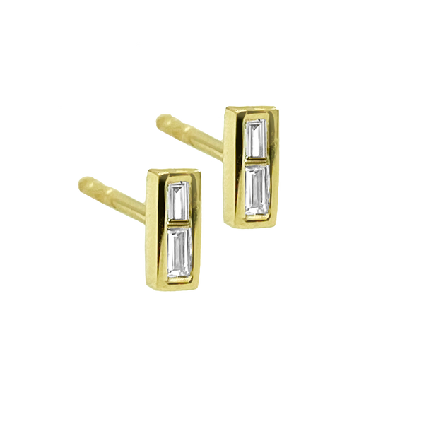Double Baguette Bar Diamond Post Earring - The Ear Stylist by Jo Nayor