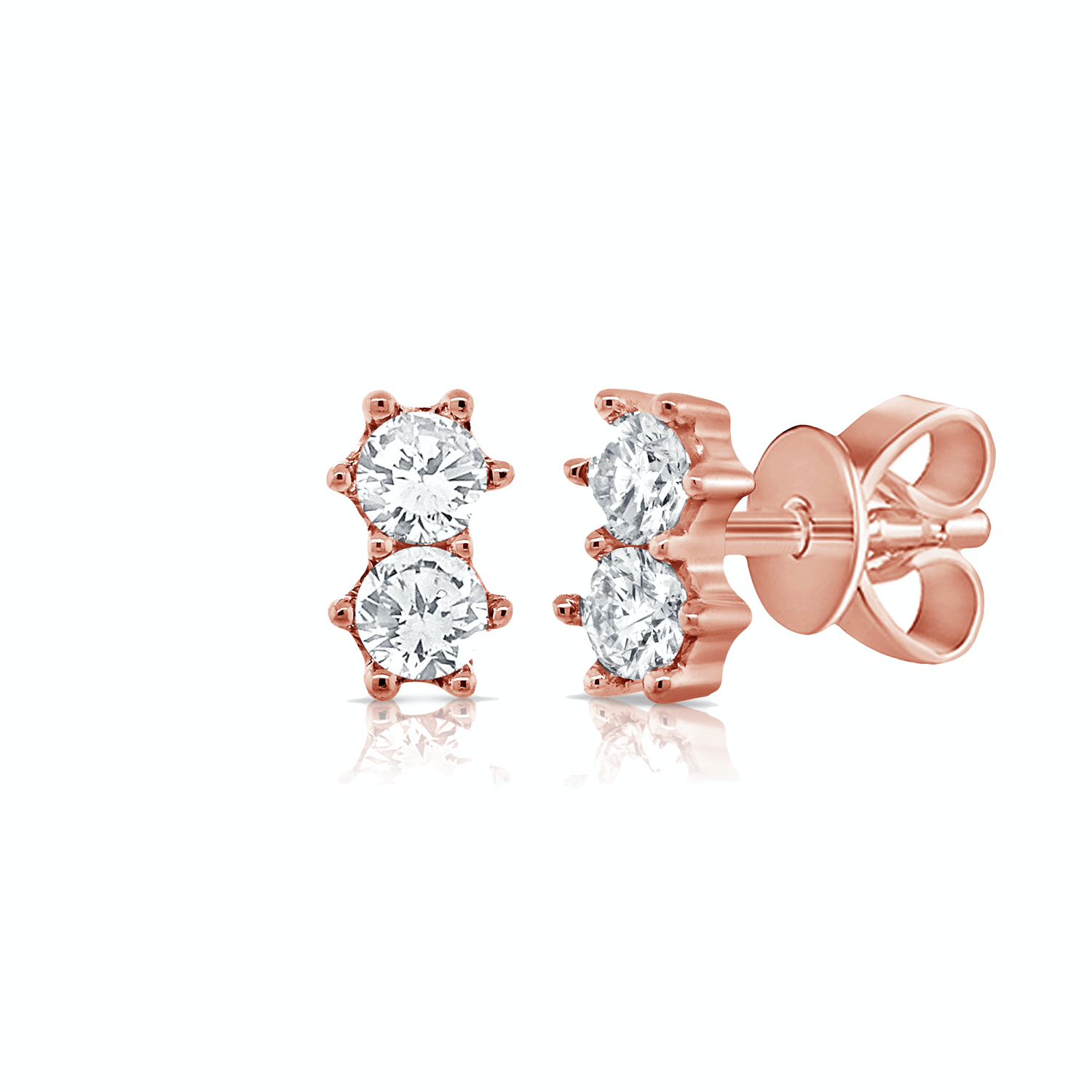 Double Diamond Prong Stud - Gold Earrings - The EarStylist by Jo Nayor