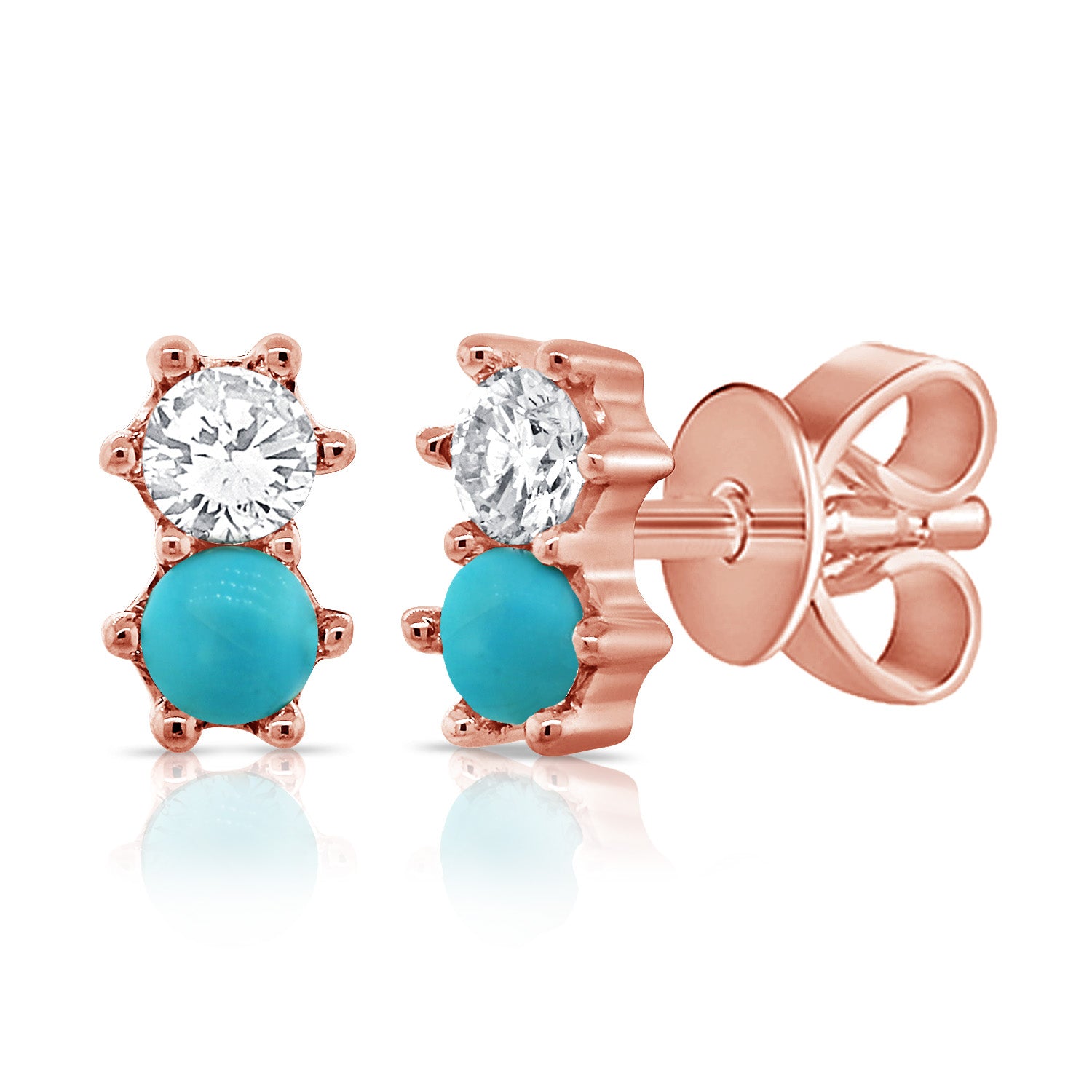 Diamond & Turquoise Duo Studs - Earrings - The EarStylist by Jo Nayor
