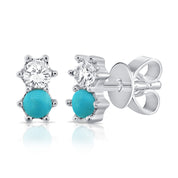 Diamond & Turquoise Duo Studs - Earrings - The EarStylist by Jo Nayor