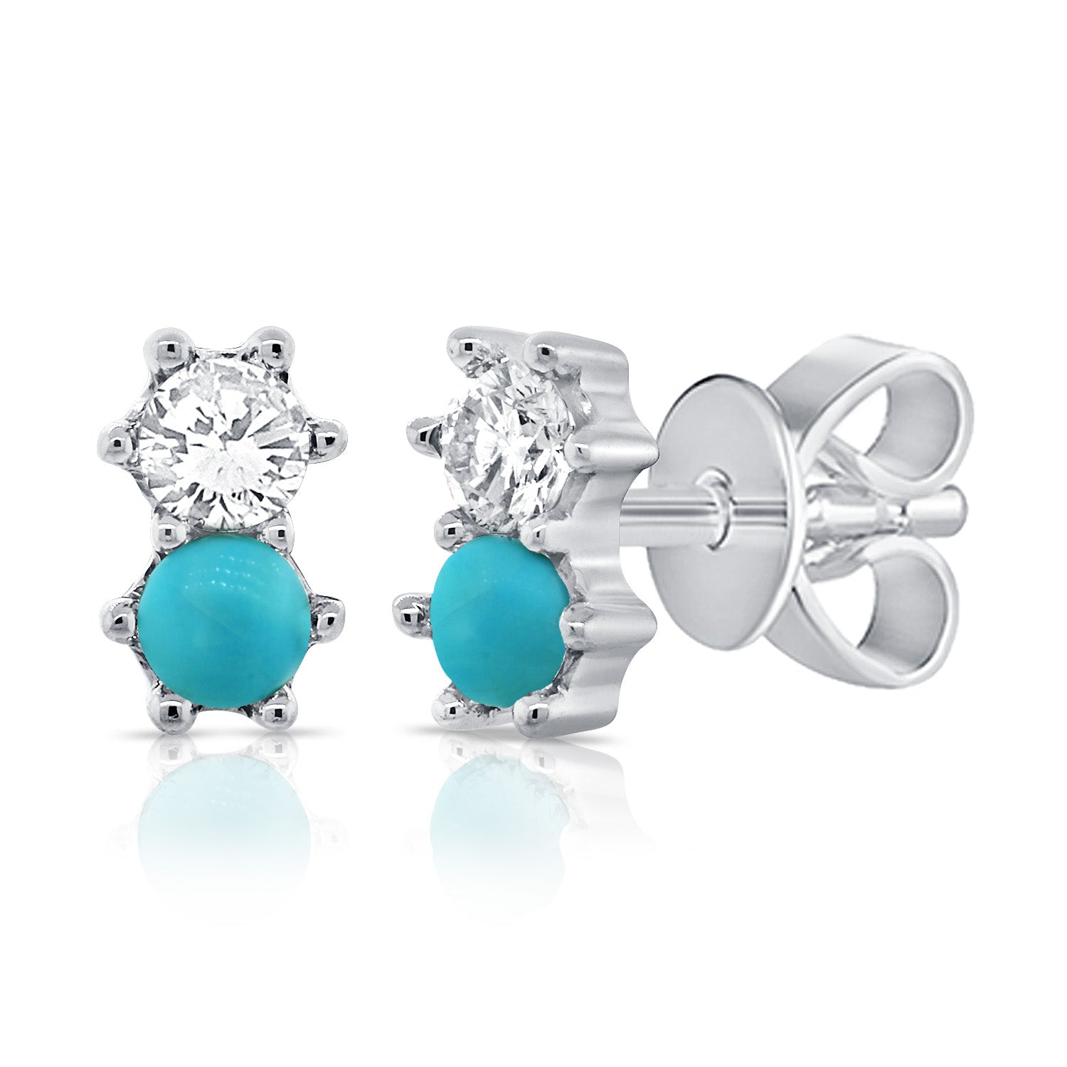 Diamond & Turquoise Duo Studs - Earrings - The EarStylist by Jo Nayor