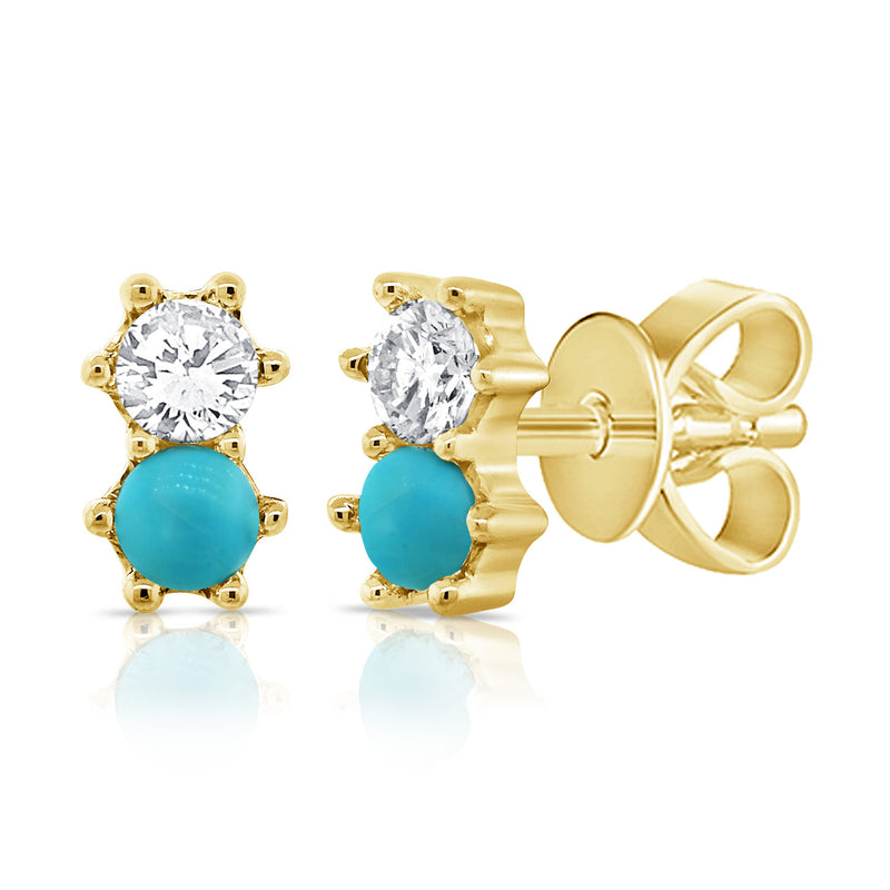 Diamond & Turquoise Duo Studs - Earrings - The EarStylist by Jo Nayor