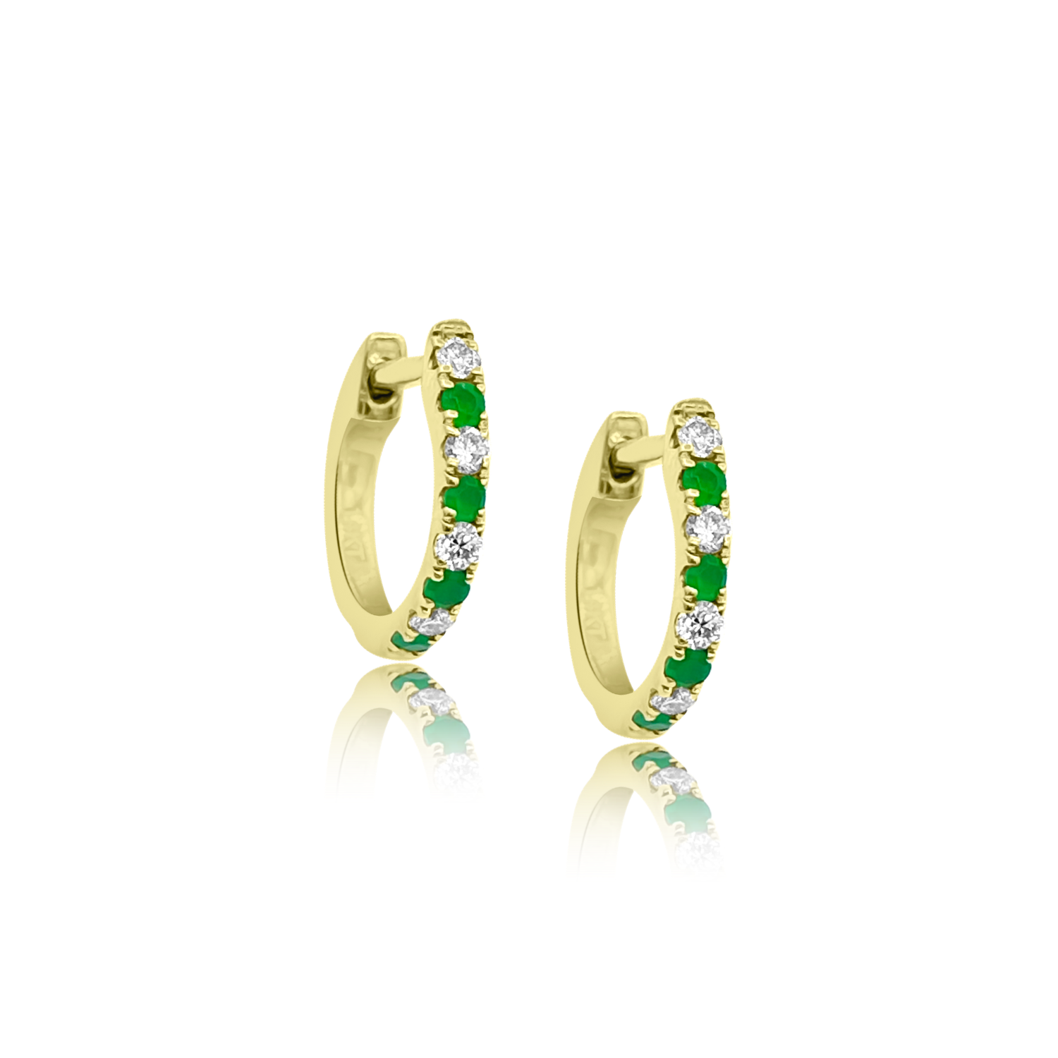 Emerald & Diamond Alternating Huggie Earrings - EarStylist by Jo Nayor