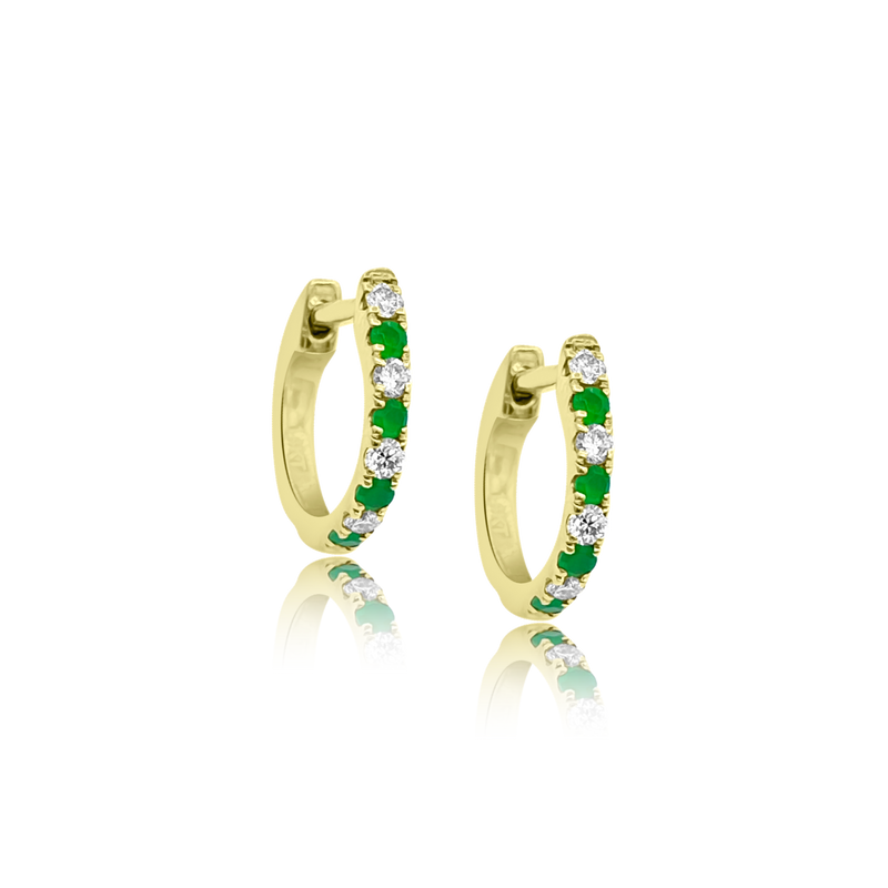 Emerald & Diamond Alternating Huggie Earrings - EarStylist by Jo Nayor