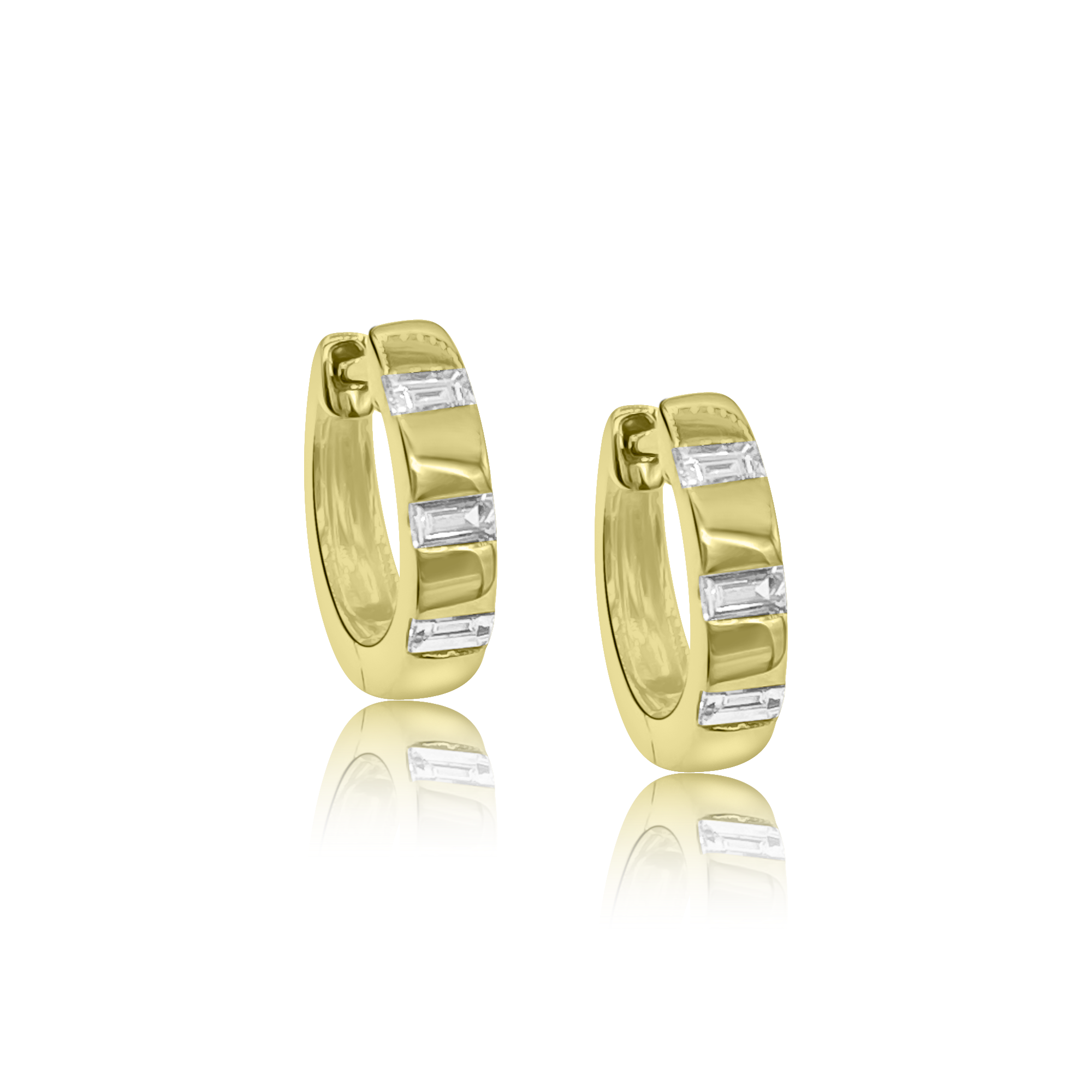 Flush Set Baguette Diamond Hoops - Designer Earrings - The Ear Stylist