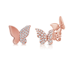 14K Gold & Pave Butterfly Set - Designer Earrings - The Ear Stylist