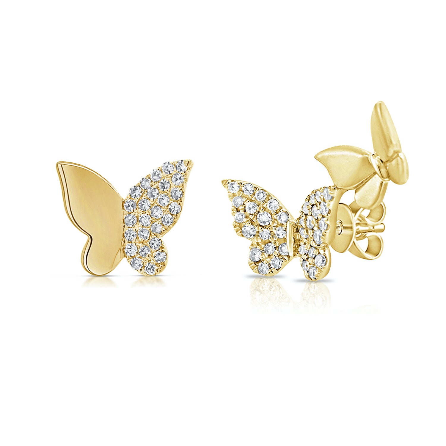 14K Gold & Pave Butterfly Set - Designer Earrings - The Ear Stylist