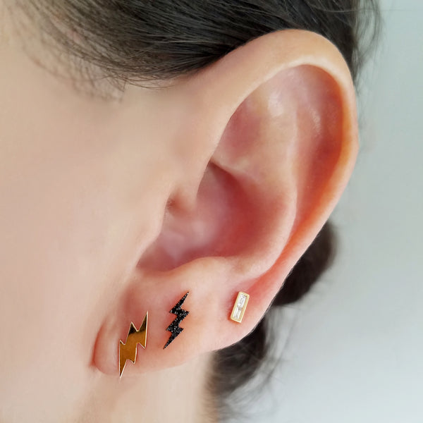 Black Diamond Double Lightning Bolt Stud Earring - The Ear Stylist by Jo Nayor