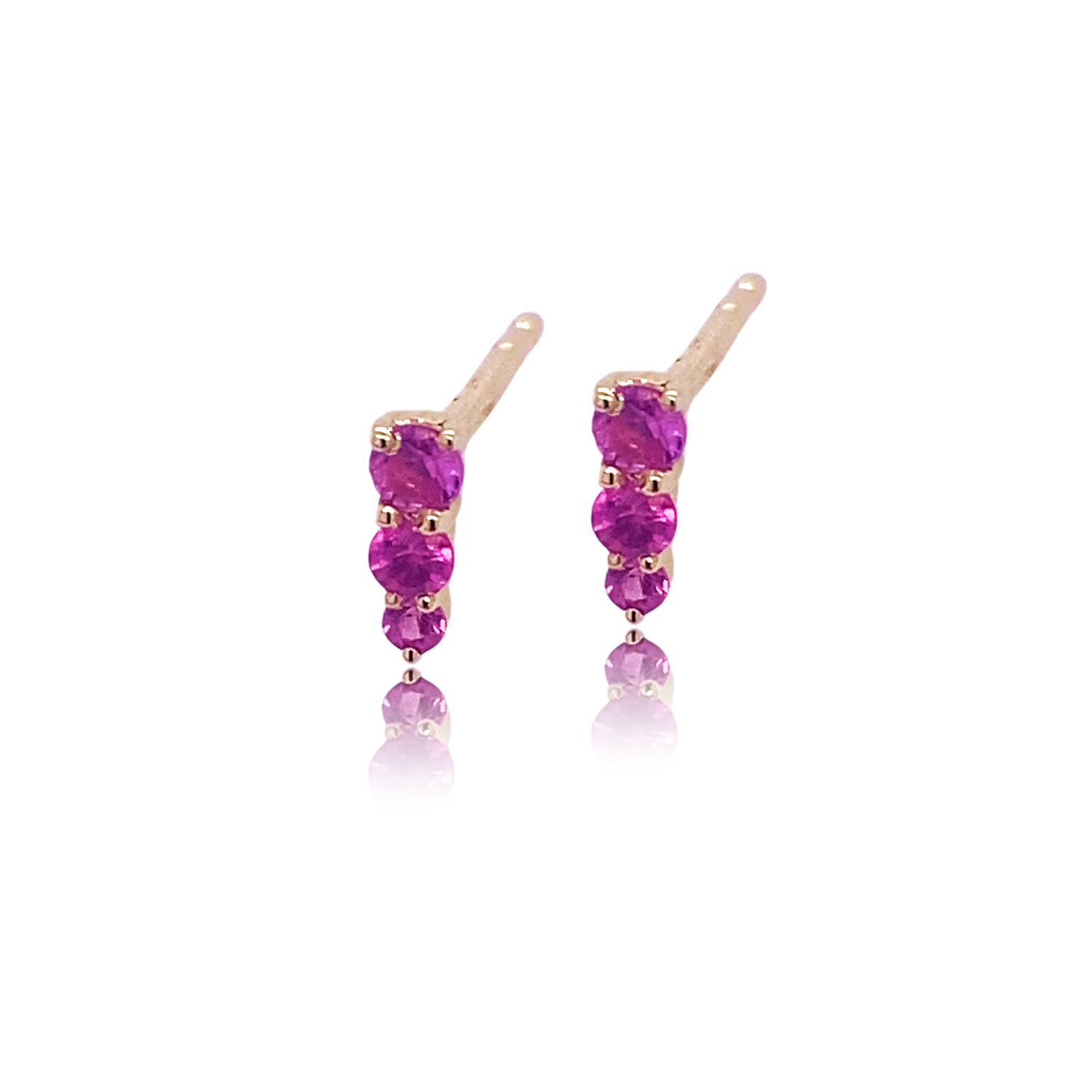 Pink Sapphire Graduated Studs - Designer Earrings - The Ear Stylist