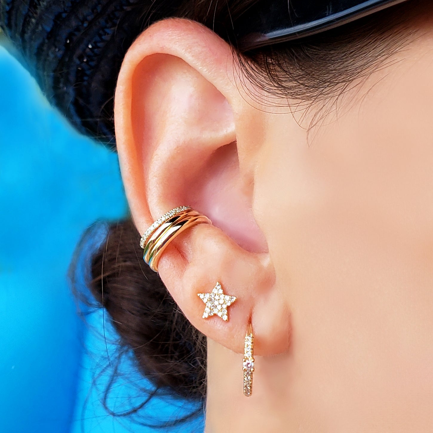 14K Gold and Diamond Pave Star Stud Earring - The Ear Stylist by Jo Nayor