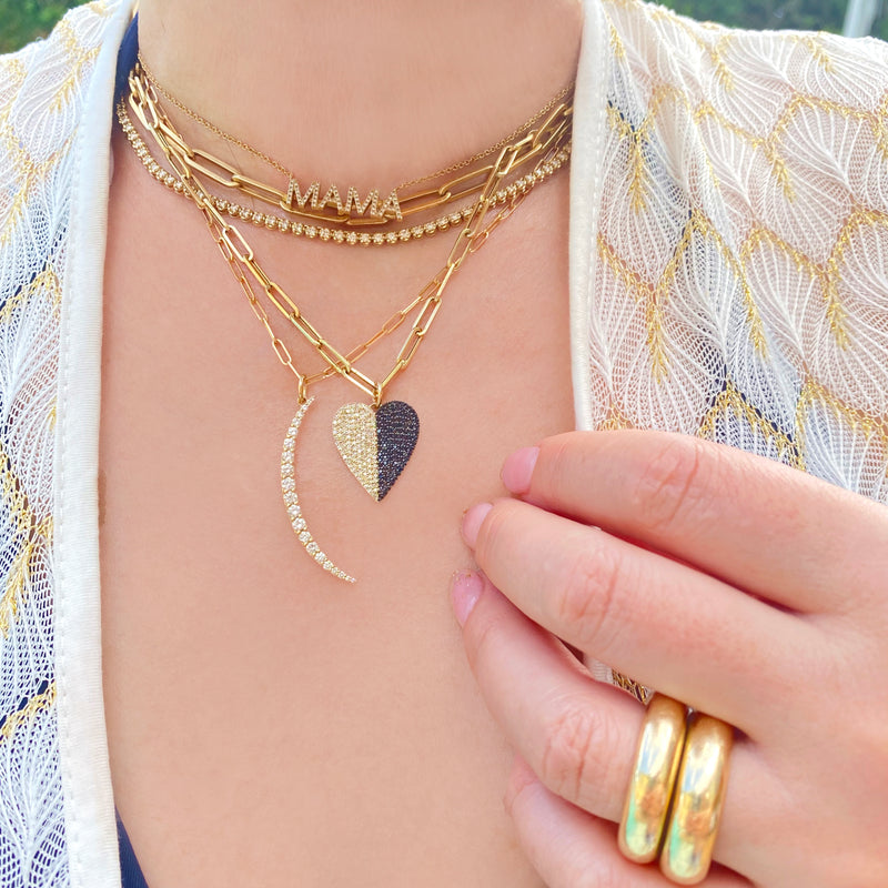 Black & White Diamond Heart Charm - Designer Necklaces - Jo Nayor