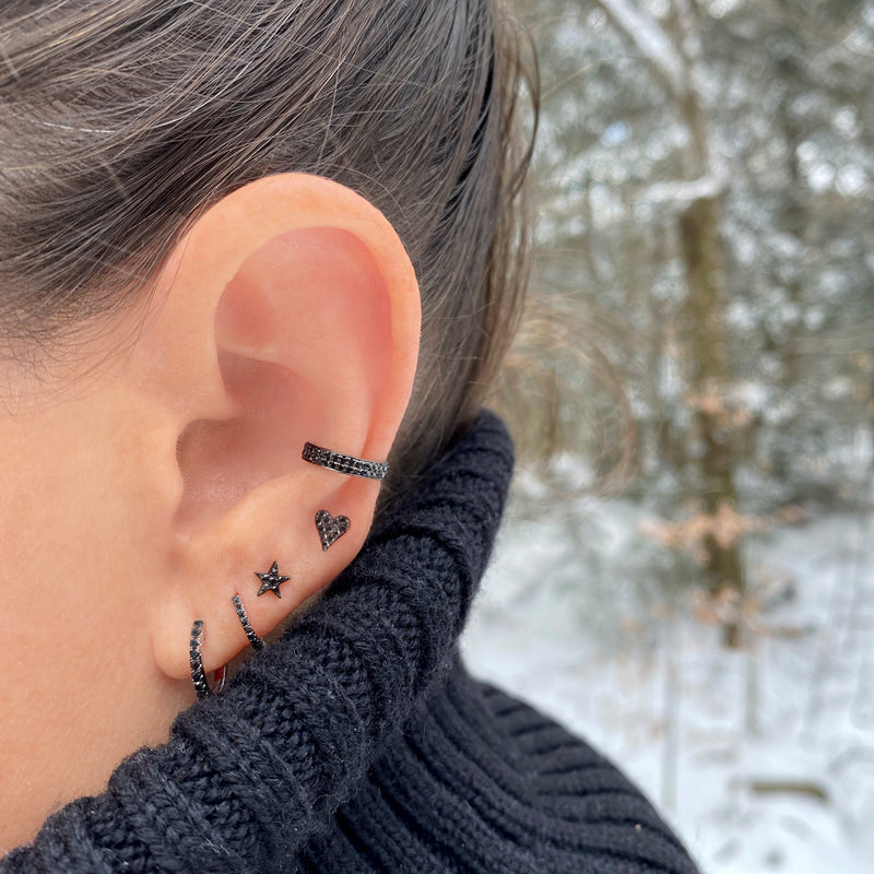Mini Black Diamond Pave Heart - The Ear Stylist by Jo Nayor
