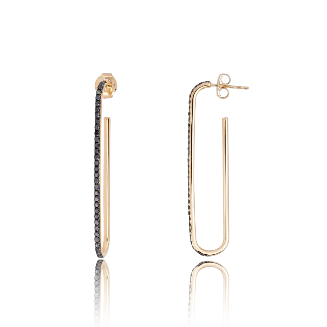 Jumbo Black Diamond U Hoops - Gold Earrings - Ear Stylist by Jo Nayor
