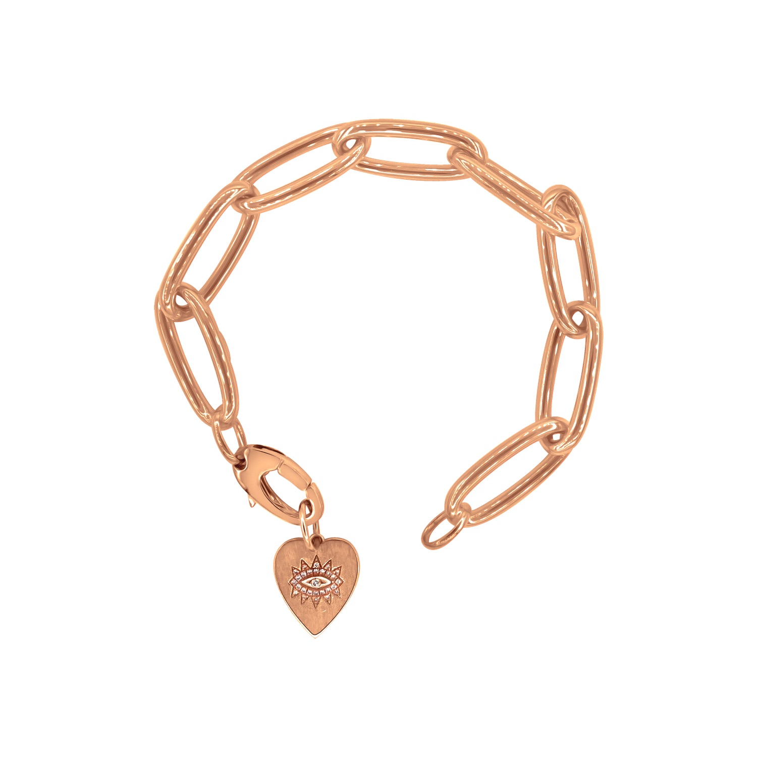 Jumbo Oval Link Bracelet with Evil Eye Heart Charm - Designer Earrings - The EarStylist by Jo Nayor 