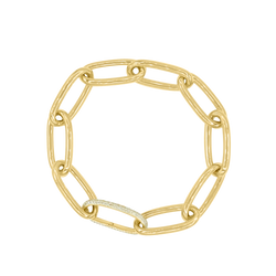 Jumbo Oval Link Bracelet w/Diamond Clasp - Gold Bracelets - Jo Nayor