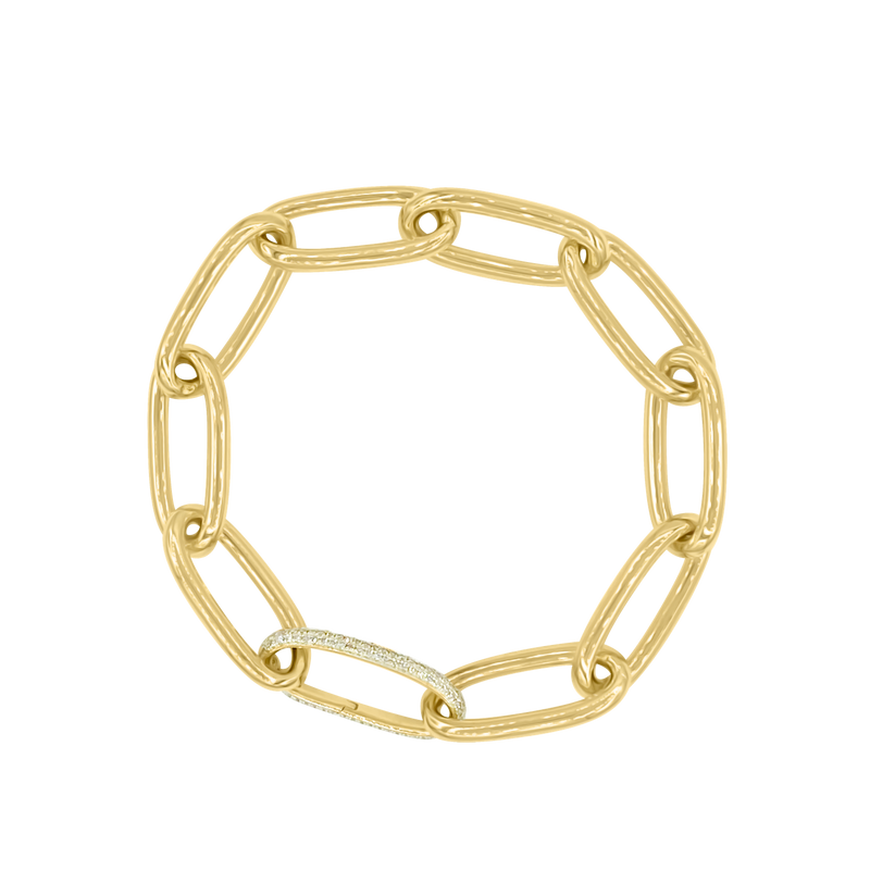 Jumbo Oval Link Bracelet w/Diamond Clasp - Gold Bracelets - Jo Nayor