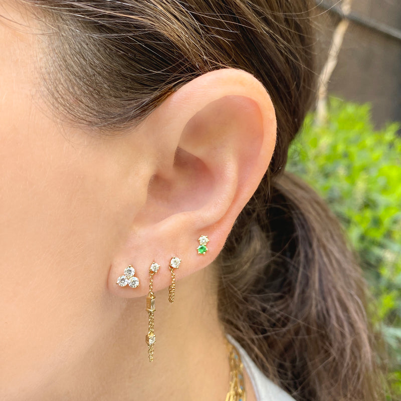 Tethered Baguette and Prong Set Diamond Earring - The Ear Stylist