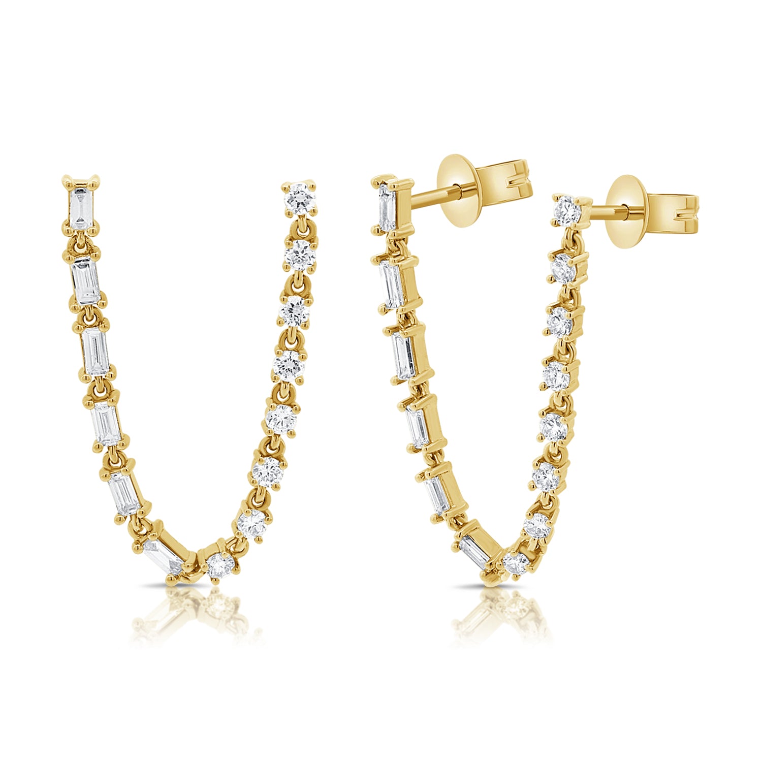 Baguette & Round Draped Studs - Earrings - Ear Stylist by Jo Nayor