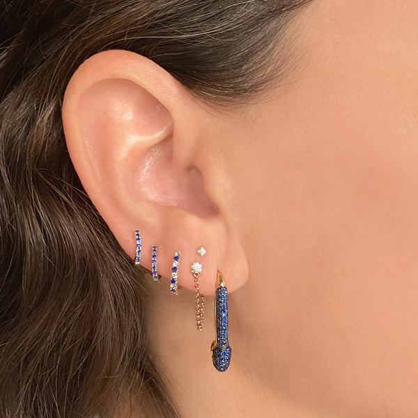 Blue Sapphire Safety Pin Earring - Gold Earrings - The Ear Stylist