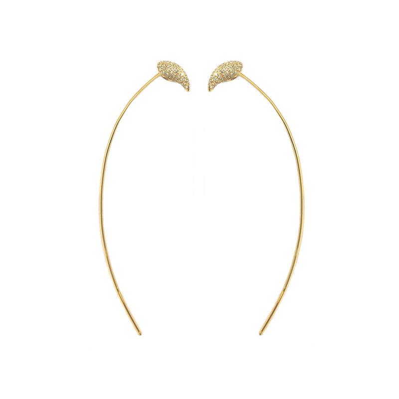 Long Horn Gold and Diamond Wire Hoop Earrings - The Ear Stylist by Jo Nayor